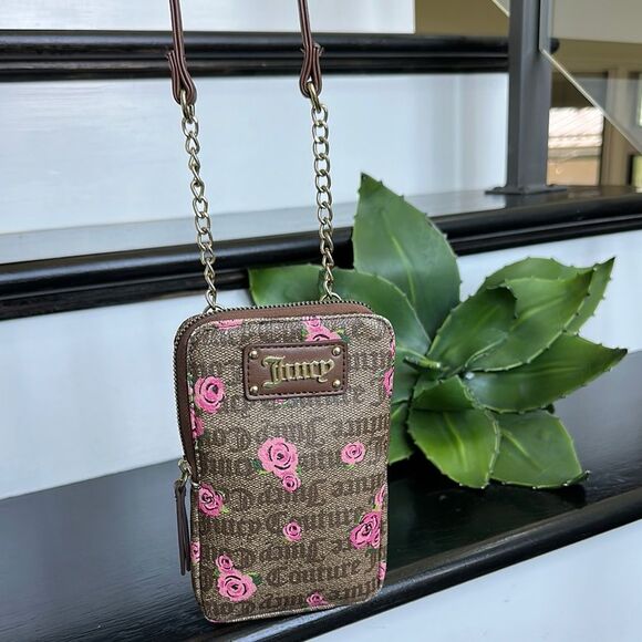 Juicy Couture Floral Logo Cellphone Crossbody Purse w/ ID Holder - Picture 1 of 8